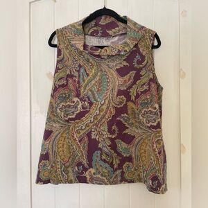 Women’s Bryn Walker Linen Top Blouse Mock Neck Plum Paisley Boho Sz M